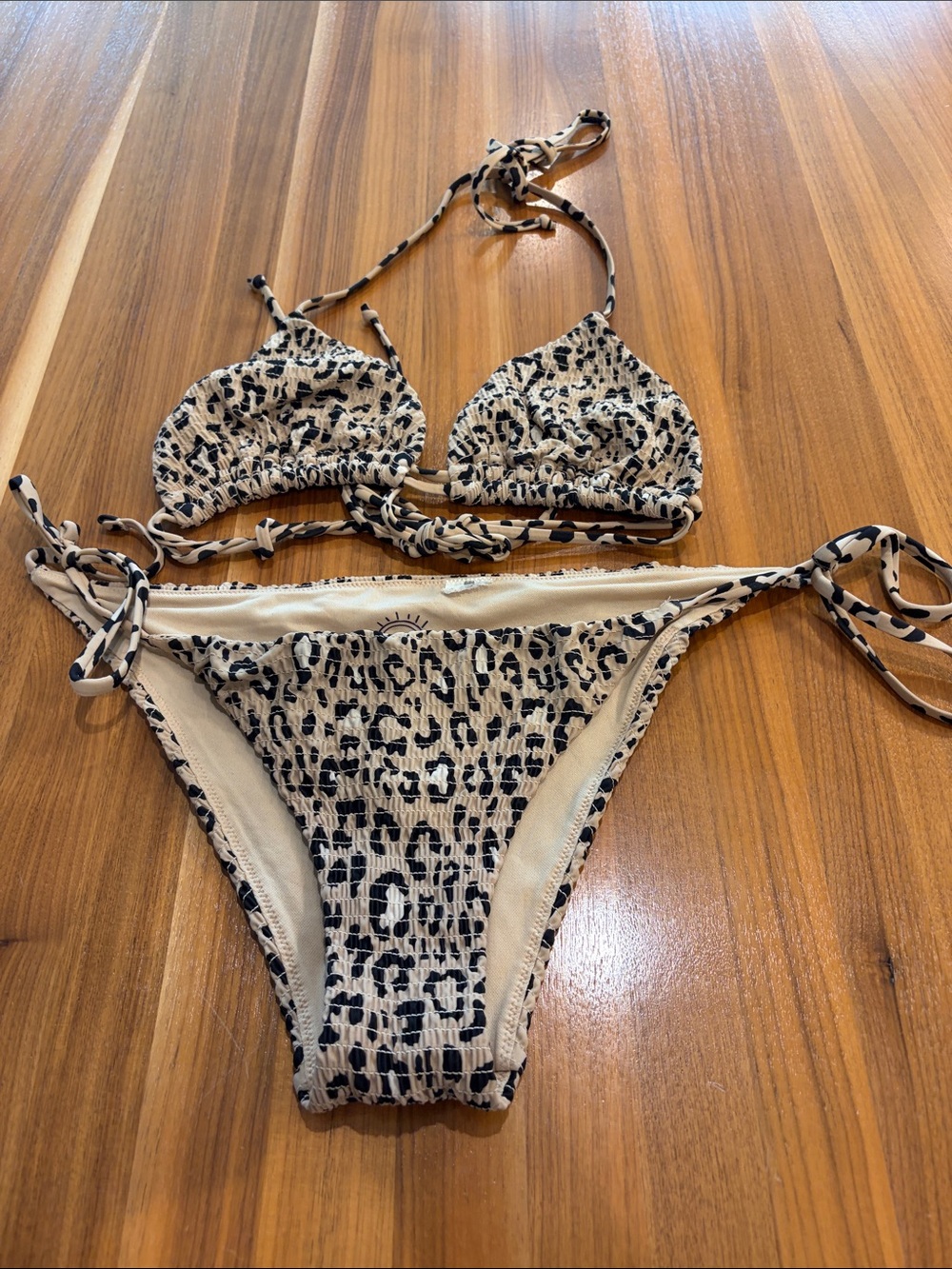 Hollister Beige and Black Leopard Print String Bikini